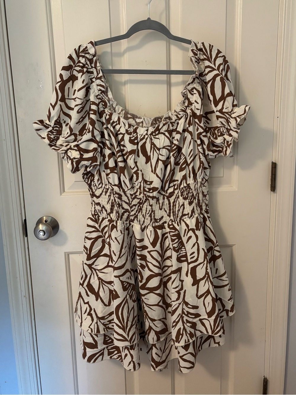 Inspired Hearts Cream and Brown Floral Smocked Mini Dress